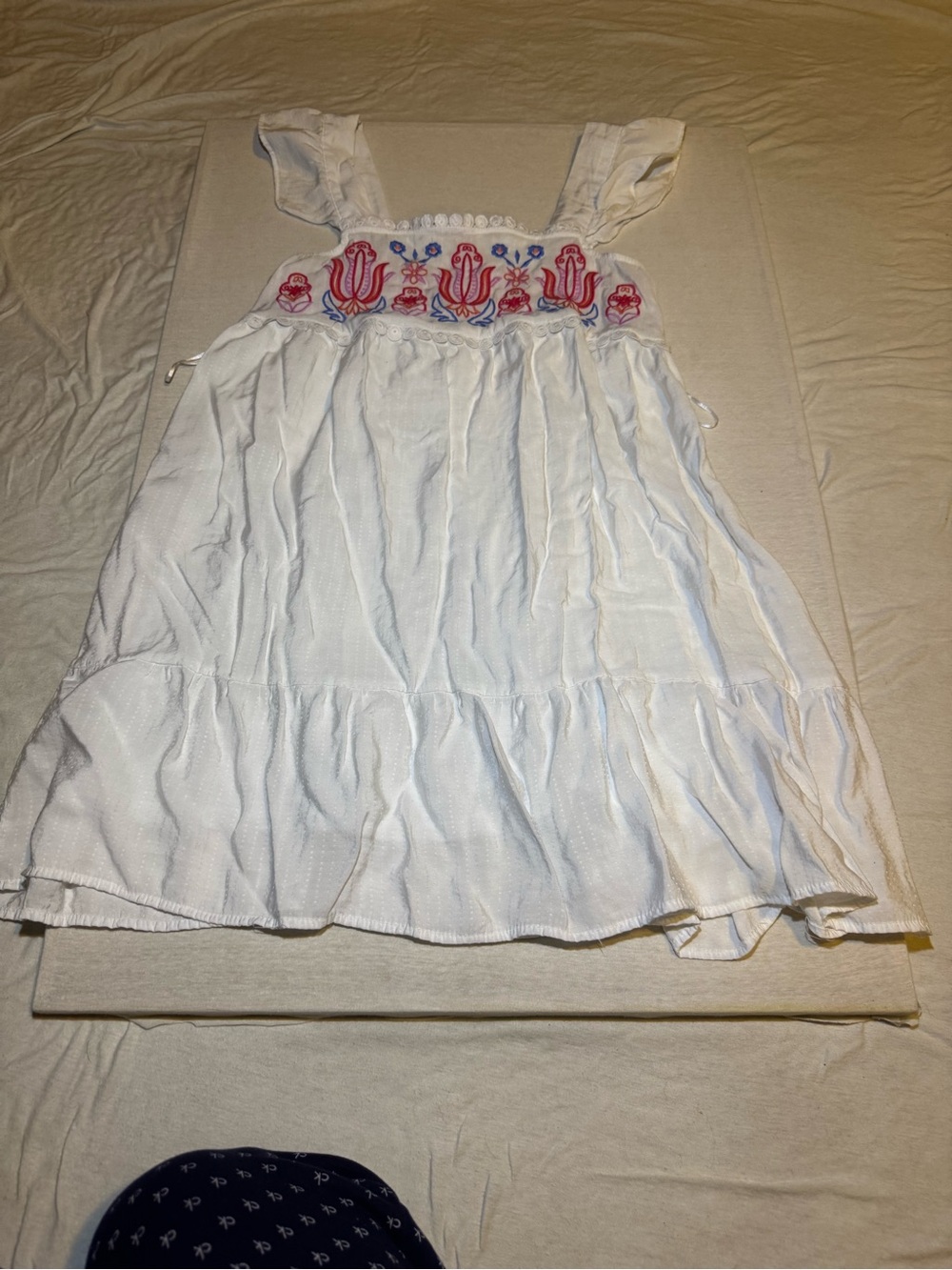 Blu Pepper White Girls Sundress with Red and Blue Embroidery